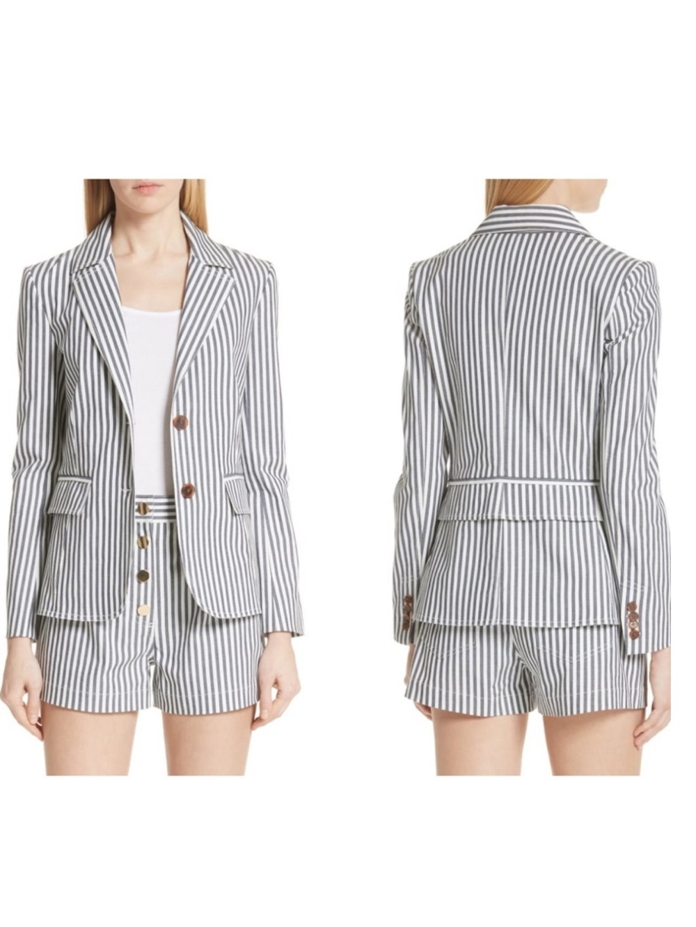10 Crosby Derek Lam Striped Notch Lapel Blazer - White & Gray